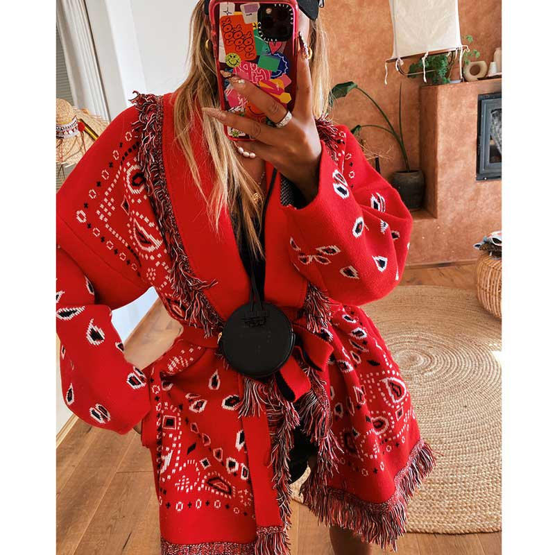 Red Ahanu Oversized Cardigan Jacket
