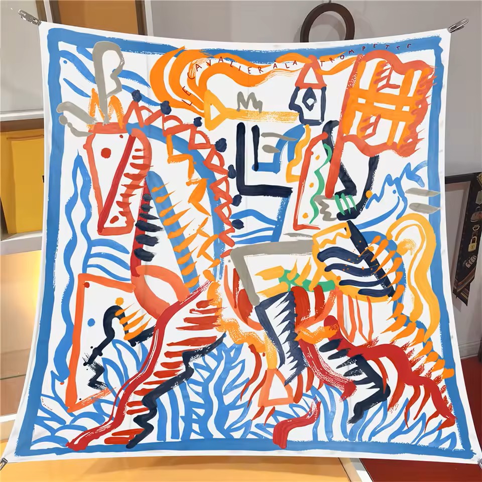 Sooo Arty Blue Silk Scarf / 90cm