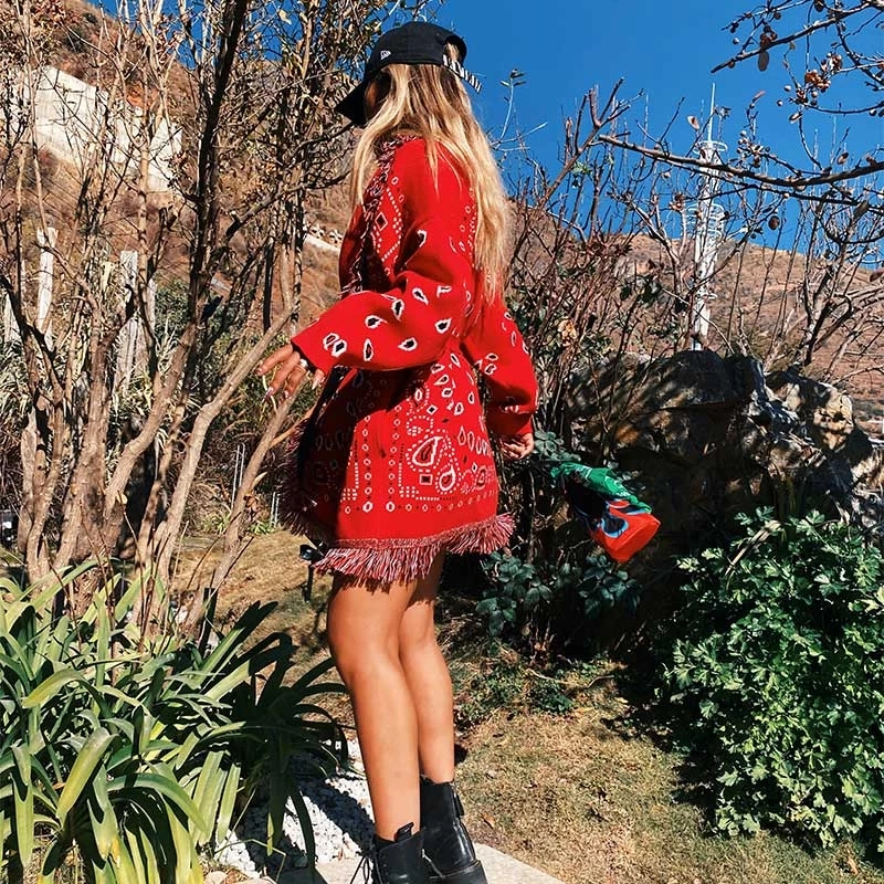 Red Ahanu Oversized Cardigan Jacket