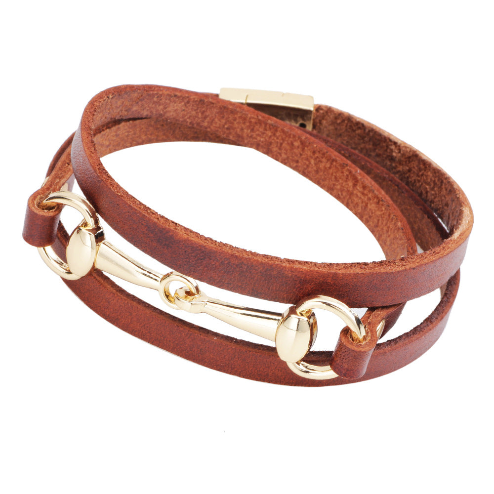 Leather Wrap Snaffle Bit Bracelet