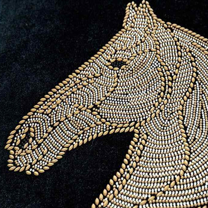 Beaded Horse Head Velvet Pillow Cover with Tassels / Fuchsia