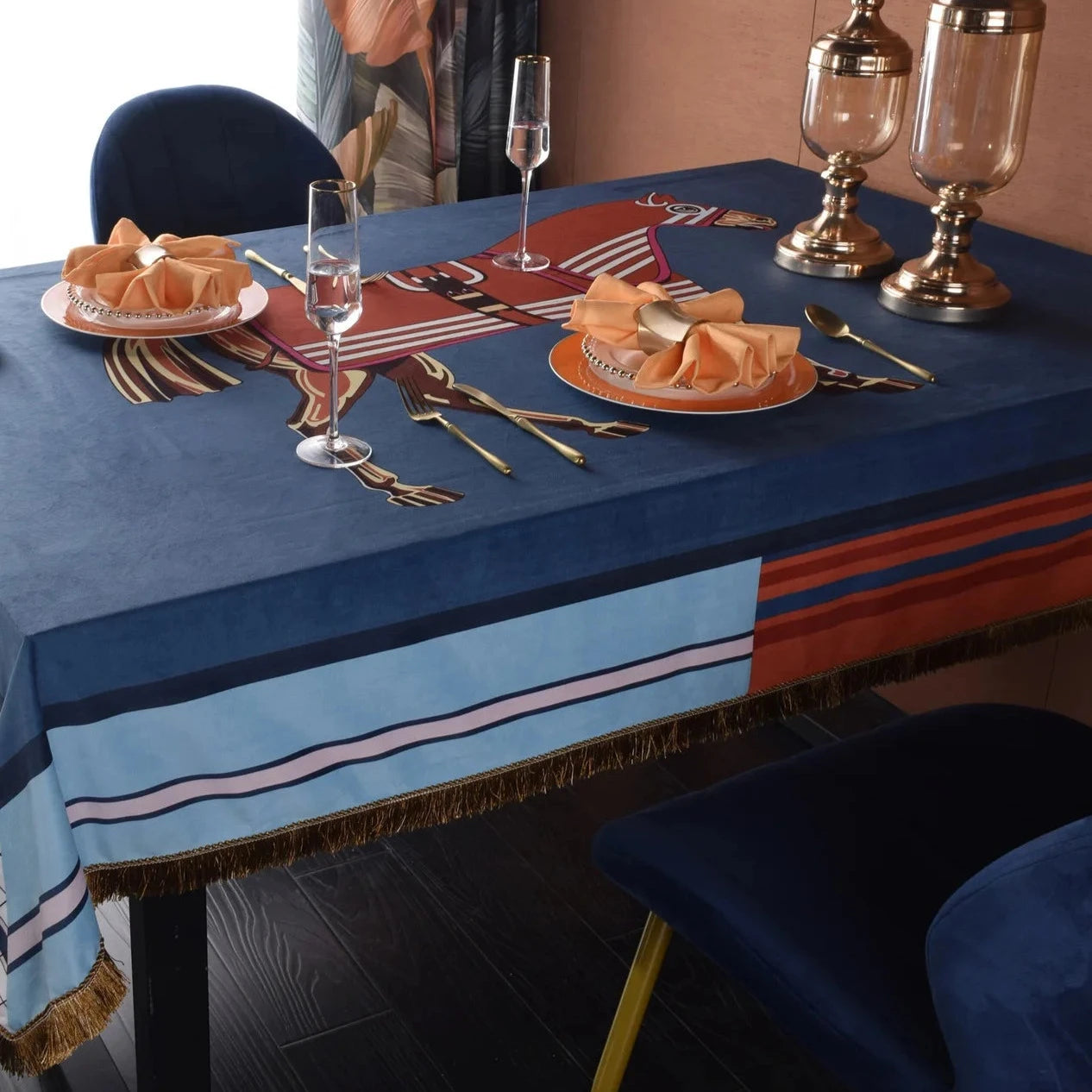 Botticino Horse Print Velvet Tablecloth