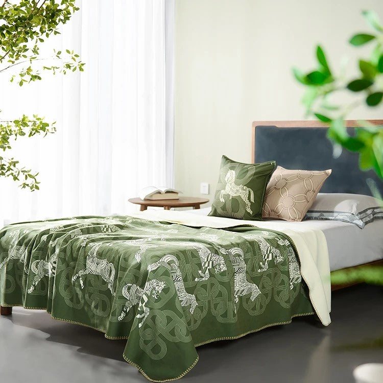 Baldassare Horse Print Blanket Green