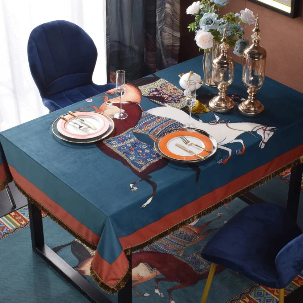 Limatola Horse Print Velvet Tablecloth