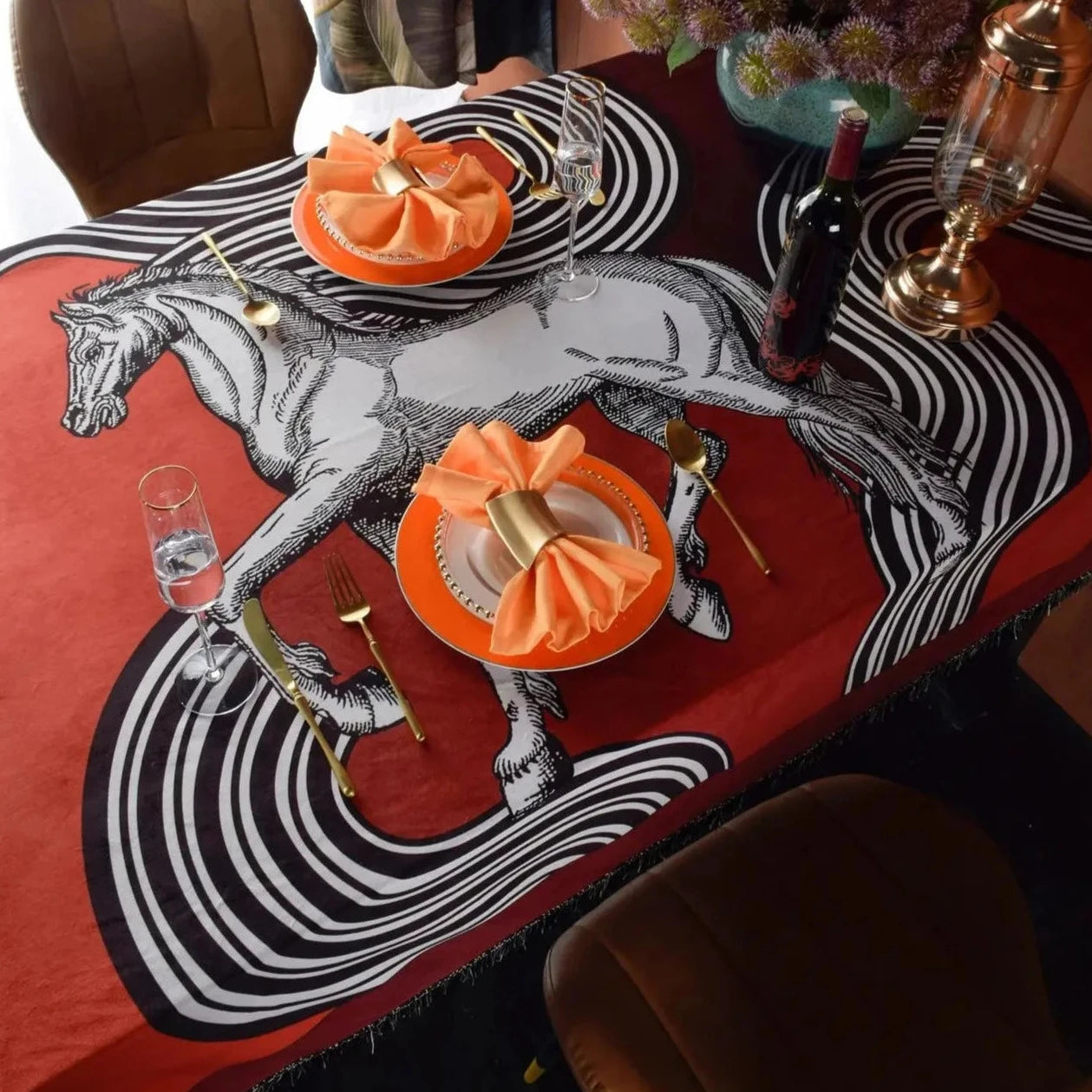 Arese Horse Print Velvet Tablecloth