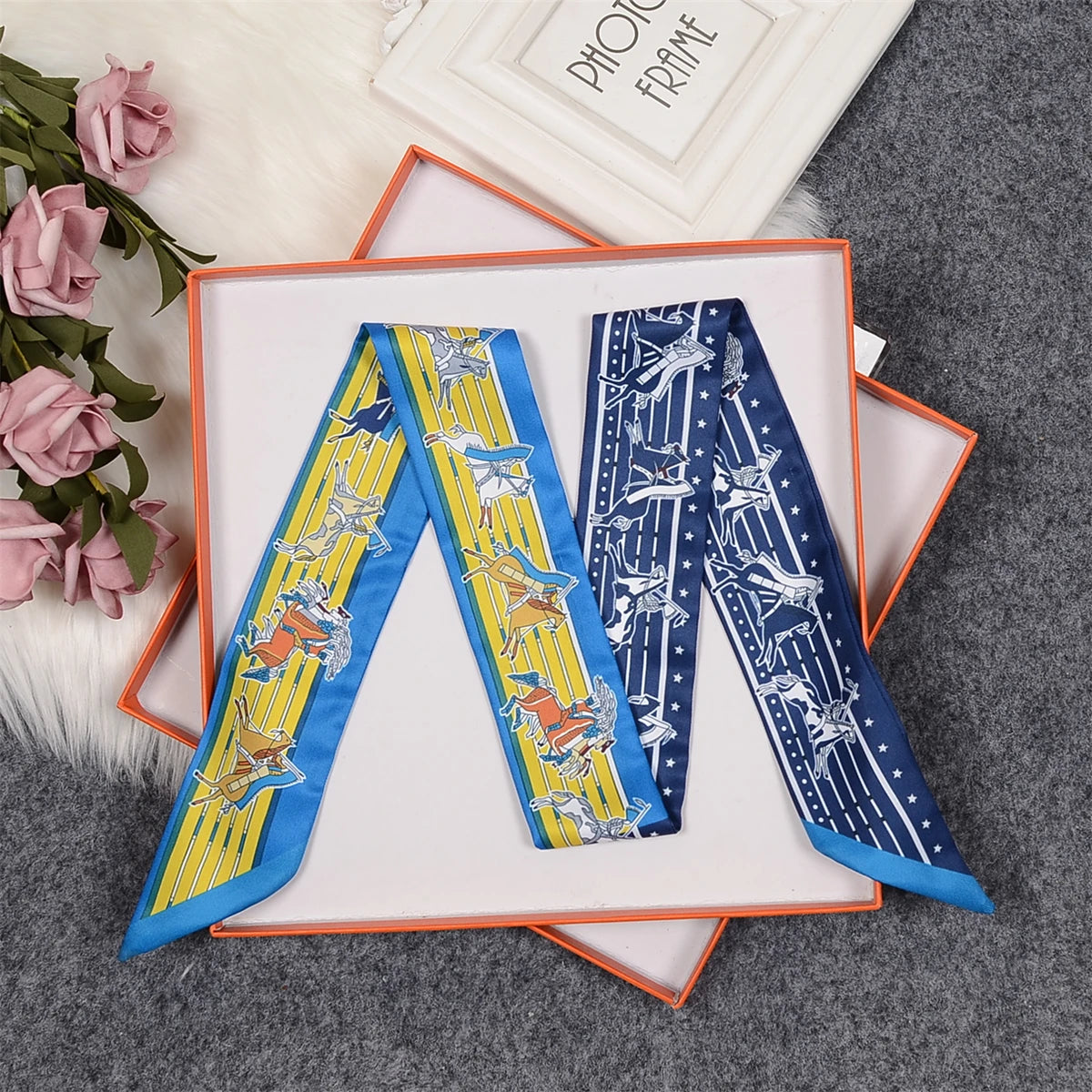 Nina Blue & Yellow Twilly Skinny Scarf