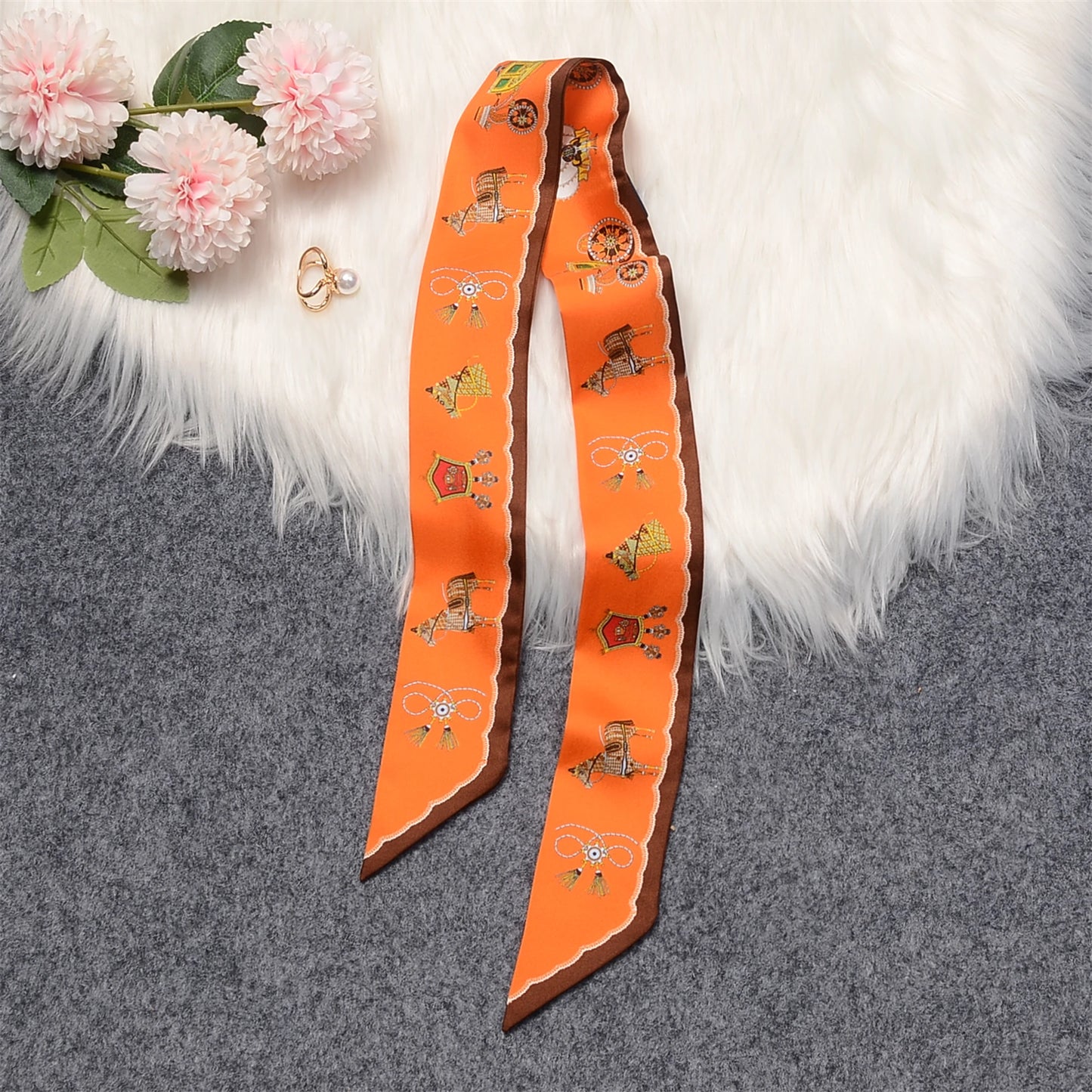 Luna Orange Twilly Skinny Scarf