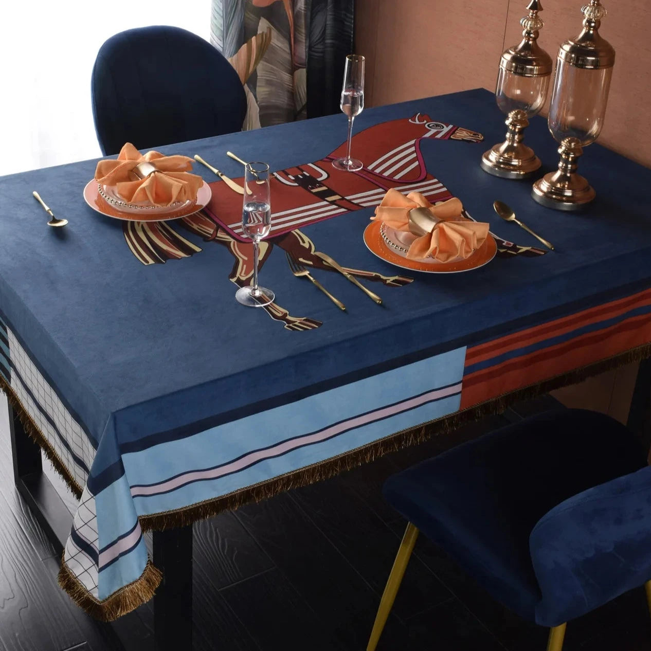 Botticino Horse Print Velvet Tablecloth