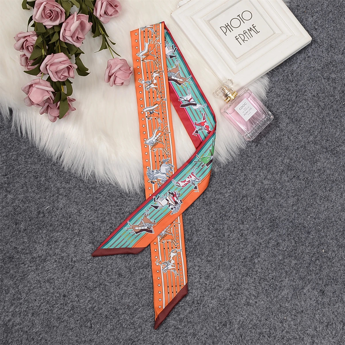 Nina Orange & Blue Twilly Skinny Scarf