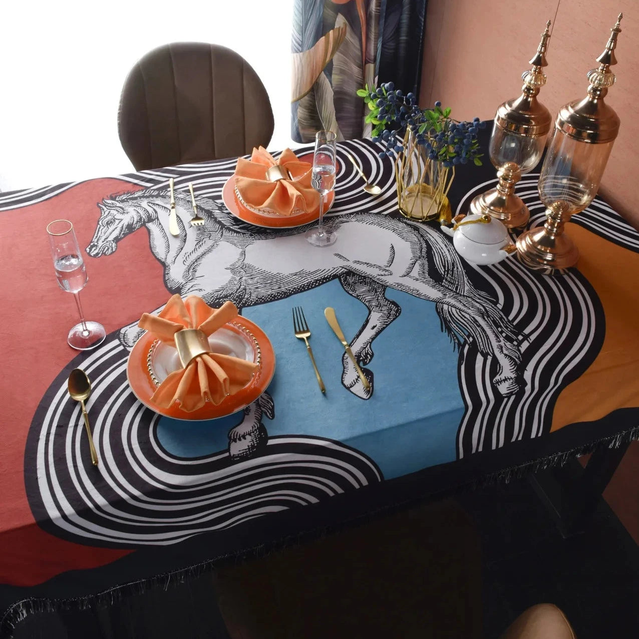 Ercolano Horse Print Velvet Tablecloth