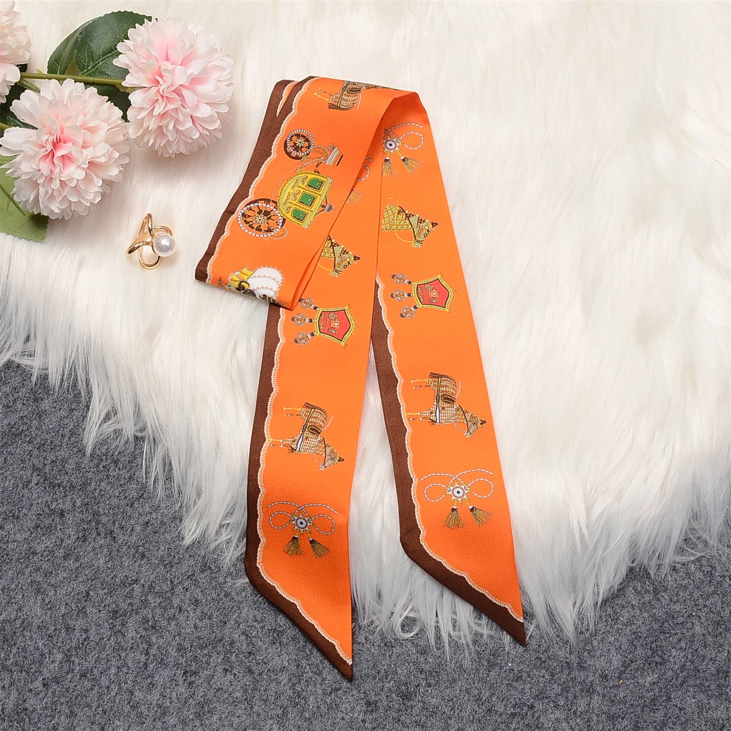 Luna Orange Twilly Skinny Scarf