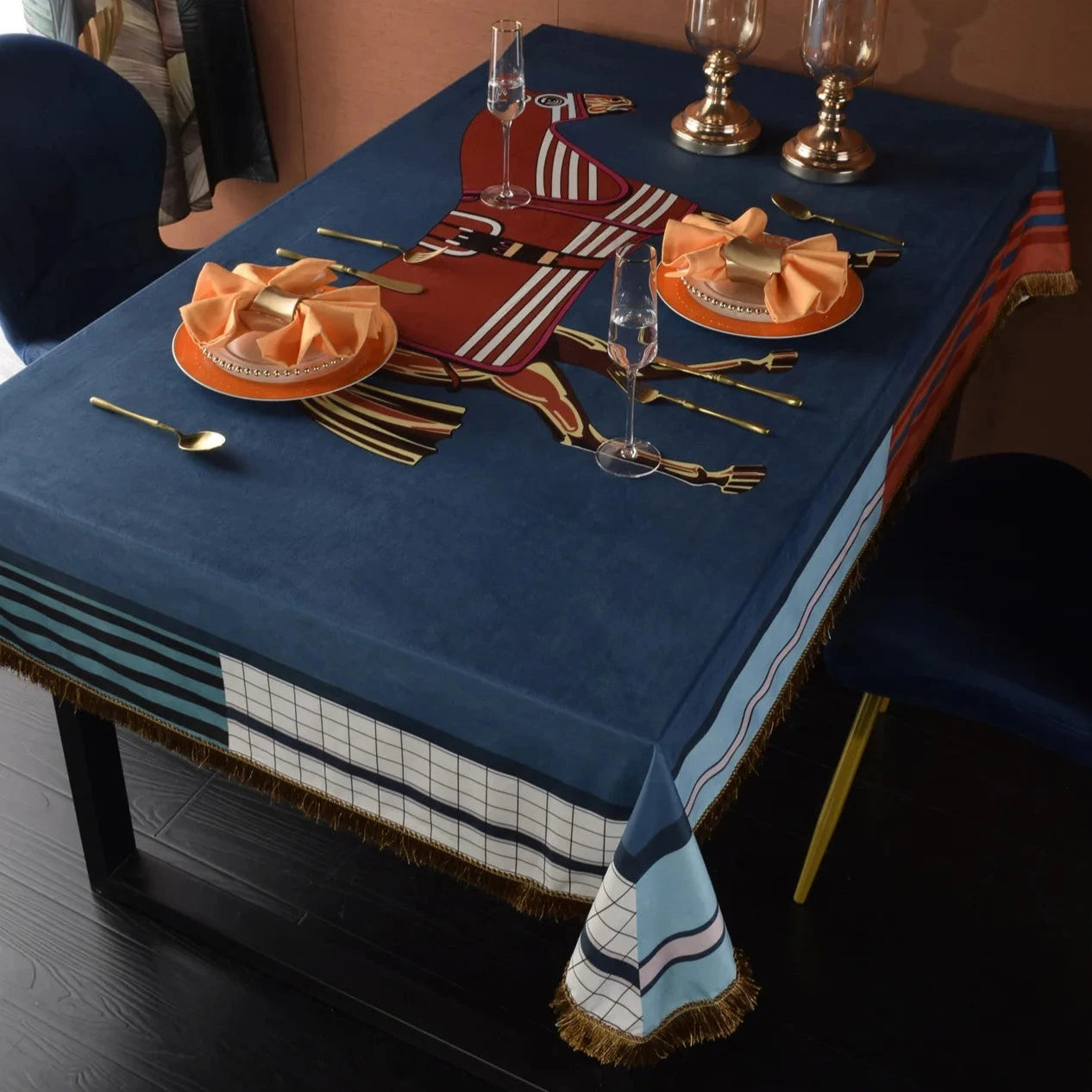 Botticino Horse Print Velvet Tablecloth