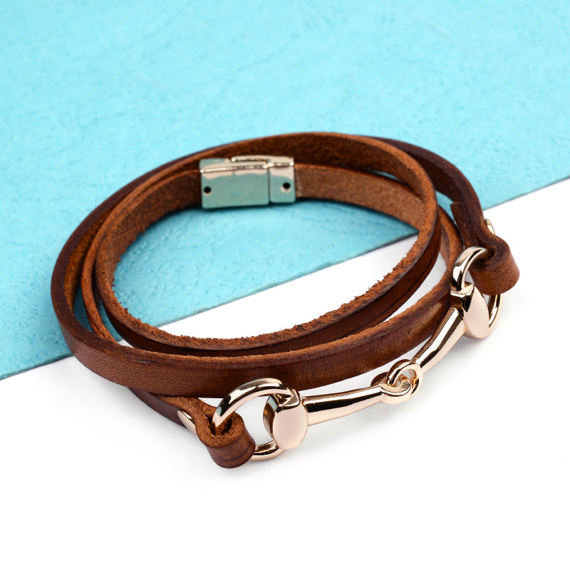 Leather Wrap Snaffle Bit Bracelet