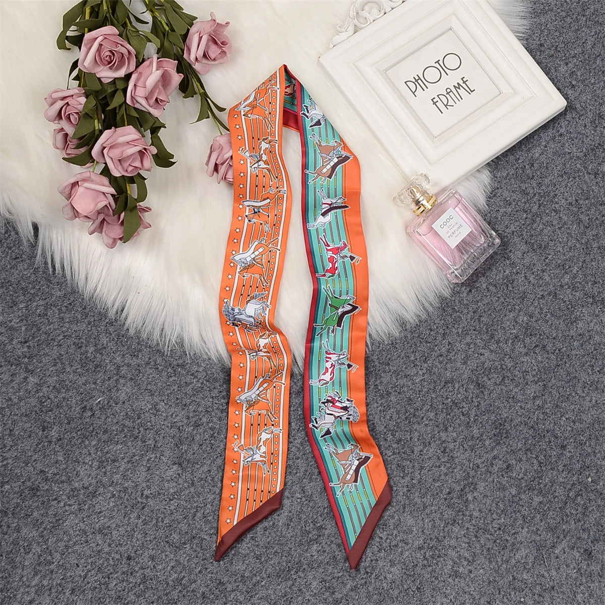 Nina Orange & Blue Twilly Skinny Scarf