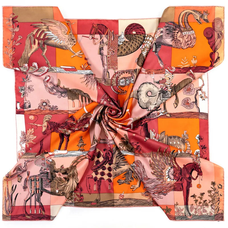 Mythology Orange Silk Scarf / 90cm
