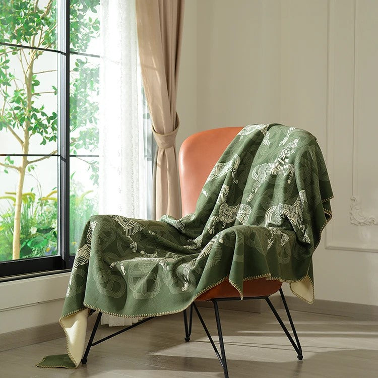 Baldassare Horse Print Blanket Green