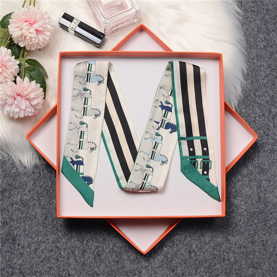 Mira Green Twilly Skinny Scarf