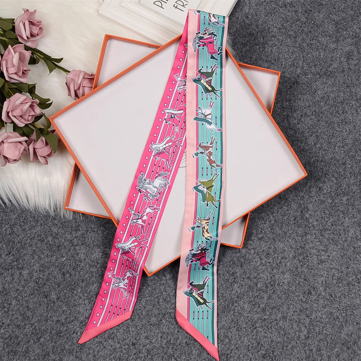 Nina Pink & Blue Twilly Skinny Scarf