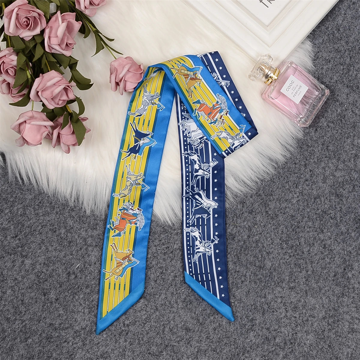 Nina Blue & Yellow Twilly Skinny Scarf