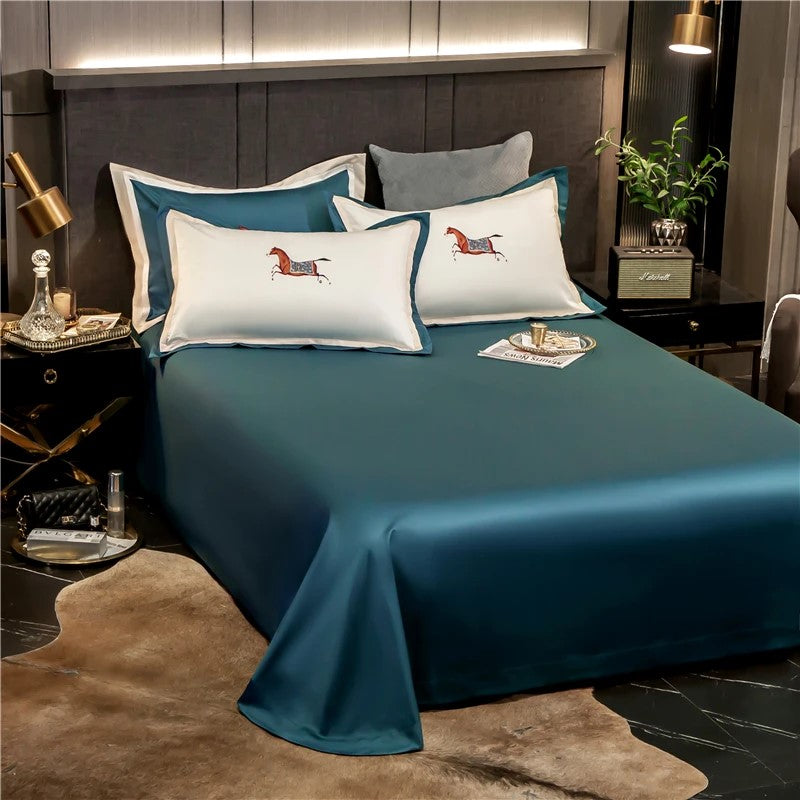 4-Piece Embroidered Egyptian Cotton Sateen Bedding Set (Bastien White)
