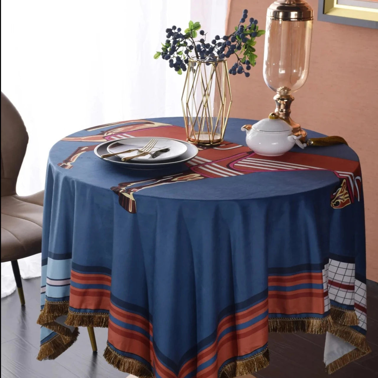 Botticino Horse Print Velvet Tablecloth