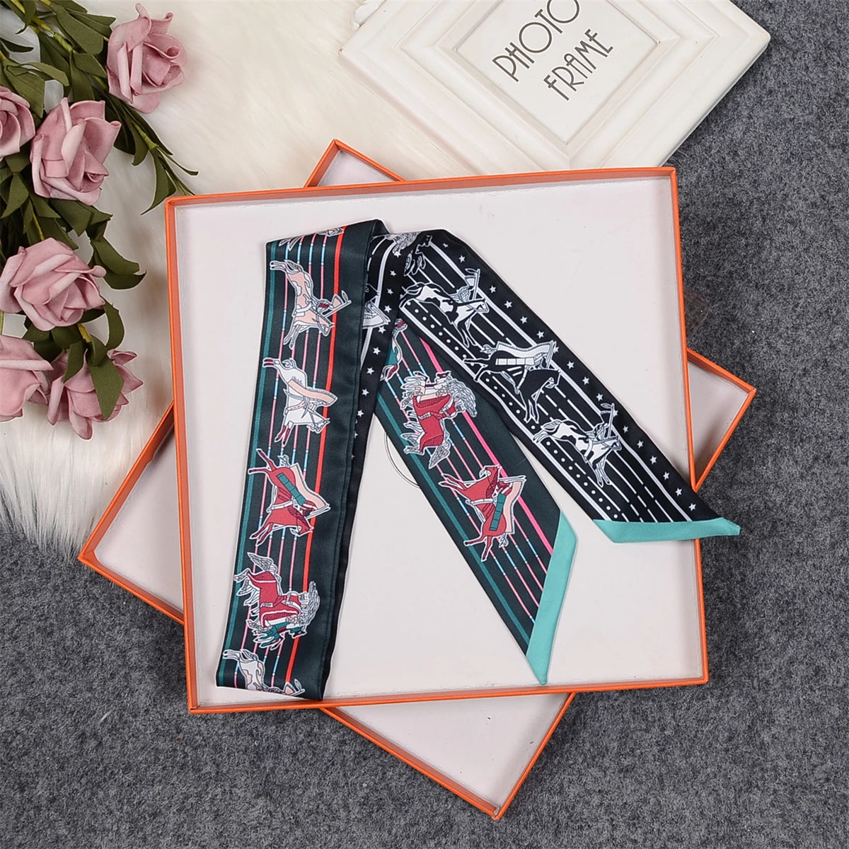 Nina Black Twilly Skinny Scarf