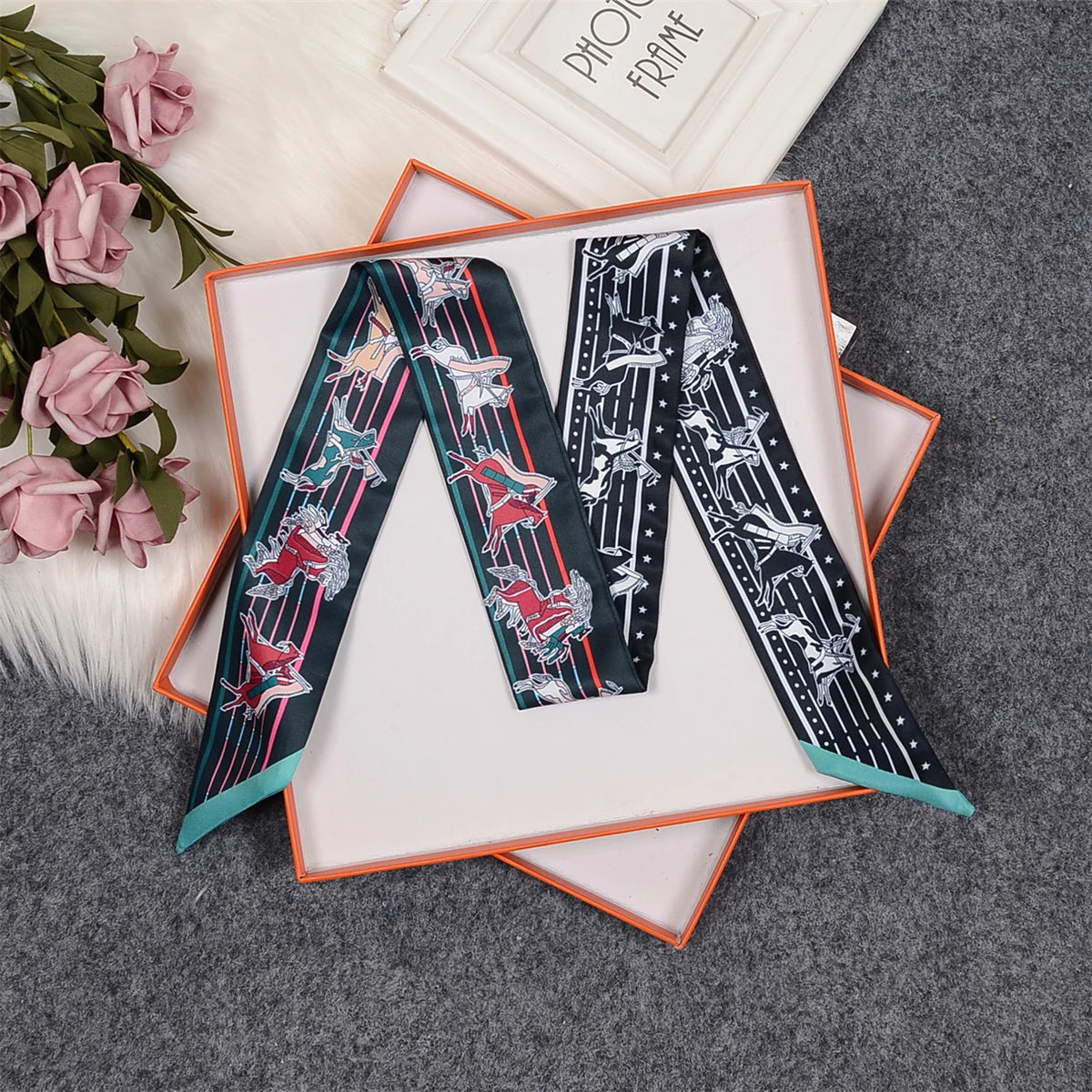 Nina Black Twilly Skinny Scarf