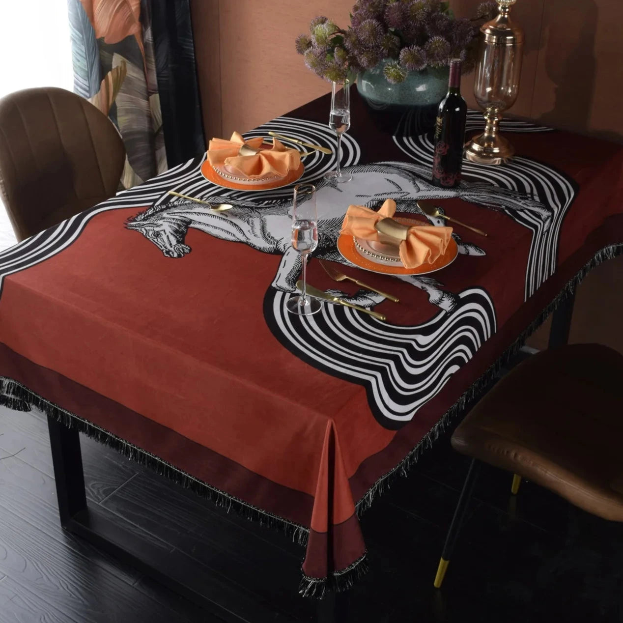 Arese Horse Print Velvet Tablecloth
