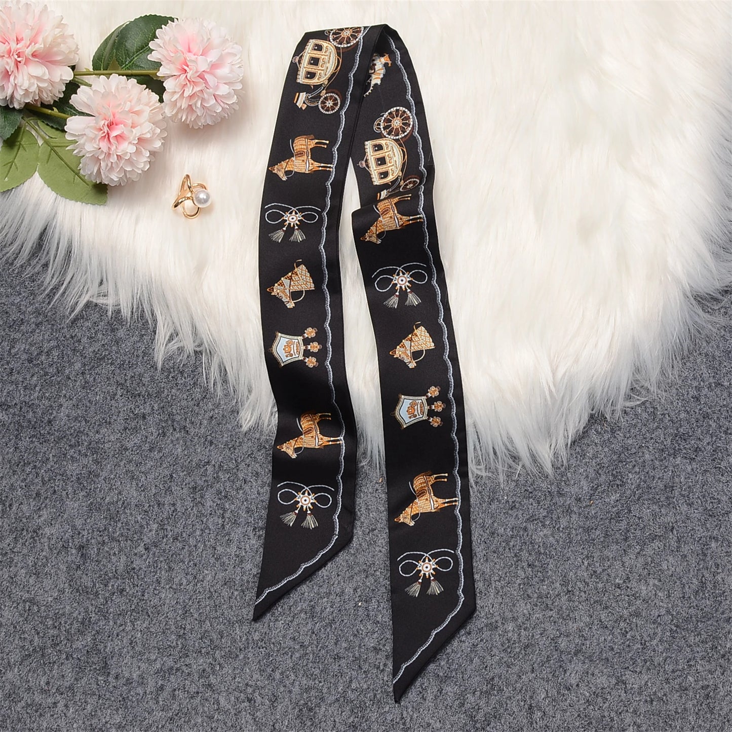 Luna Black Twilly Skinny Scarf