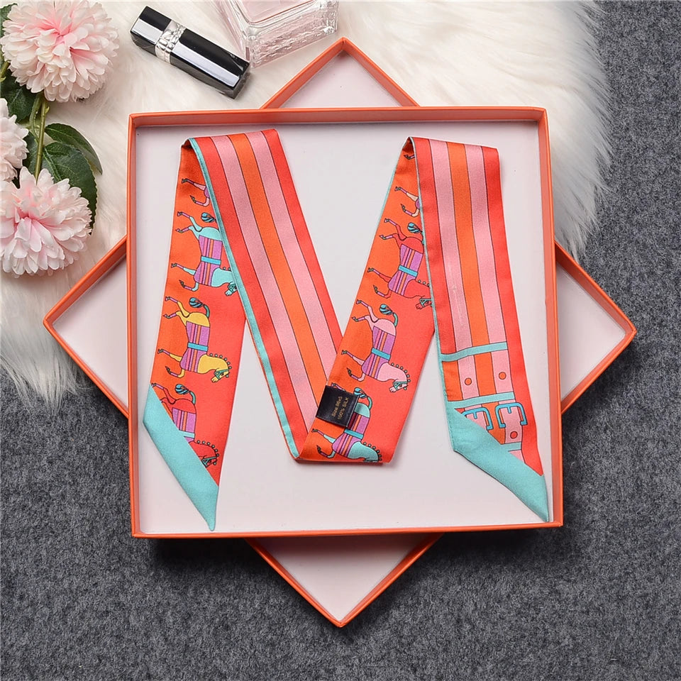 Mira Orange Twilly Skinny Scarf