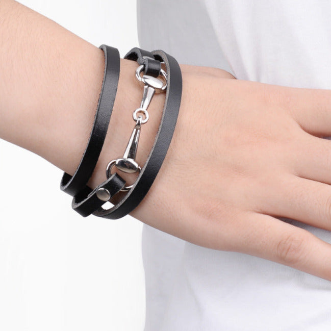 Leather Wrap Snaffle Bit Bracelet