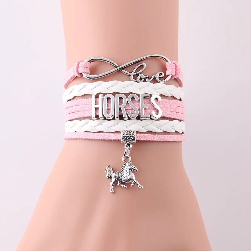 Horses Infinity Love Wrap Leather Bracelet