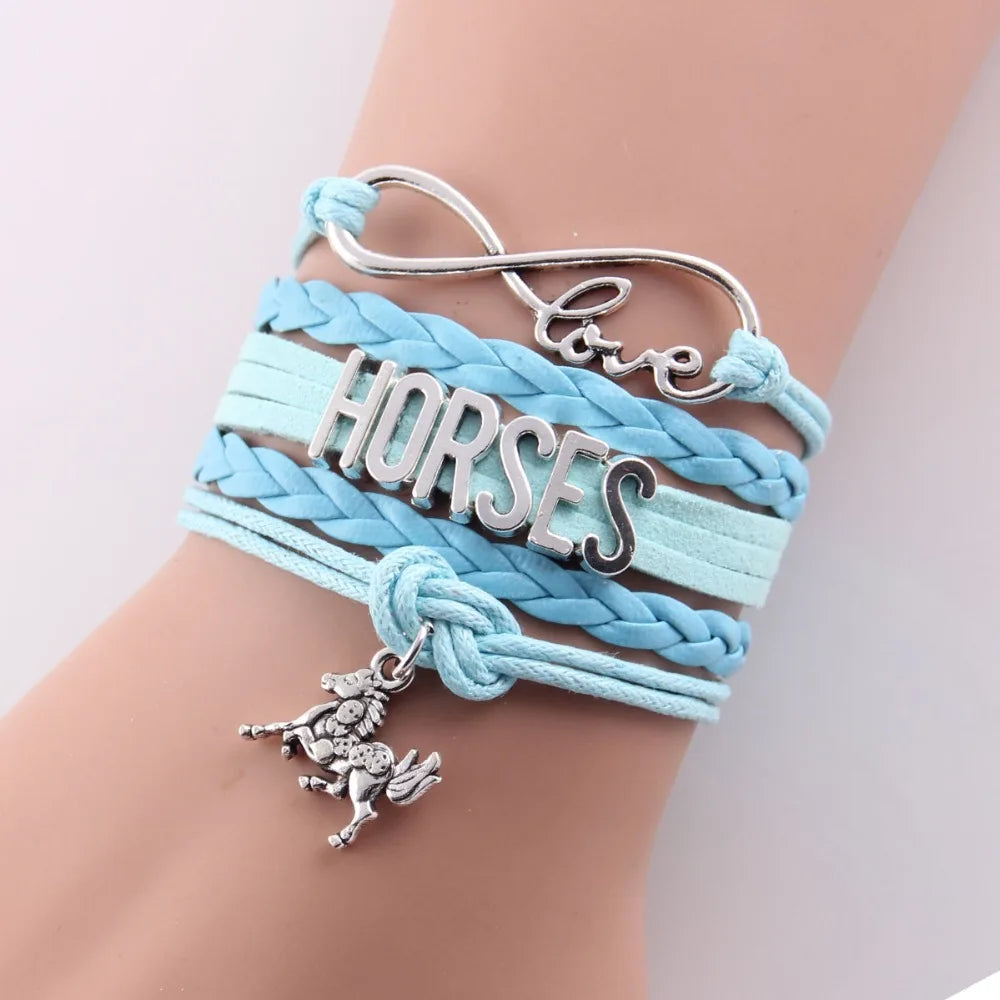 Horses Infinity Love Wrap Leather Bracelet