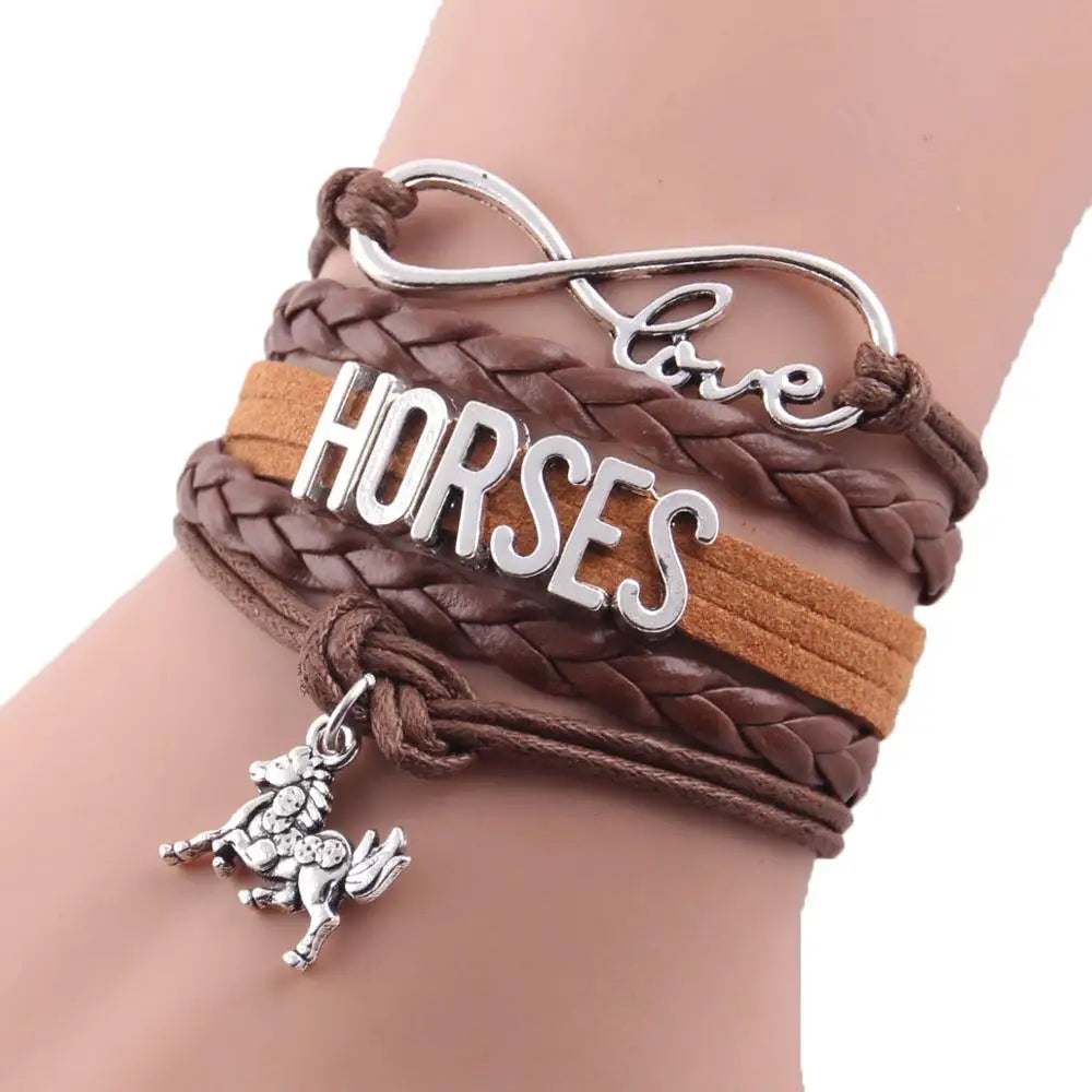 Horses Infinity Love Wrap Leather Bracelet