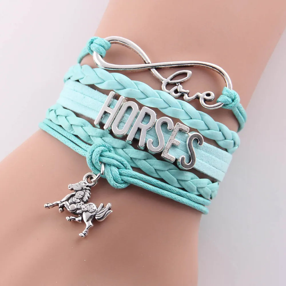 Horses Infinity Love Wrap Leather Bracelet