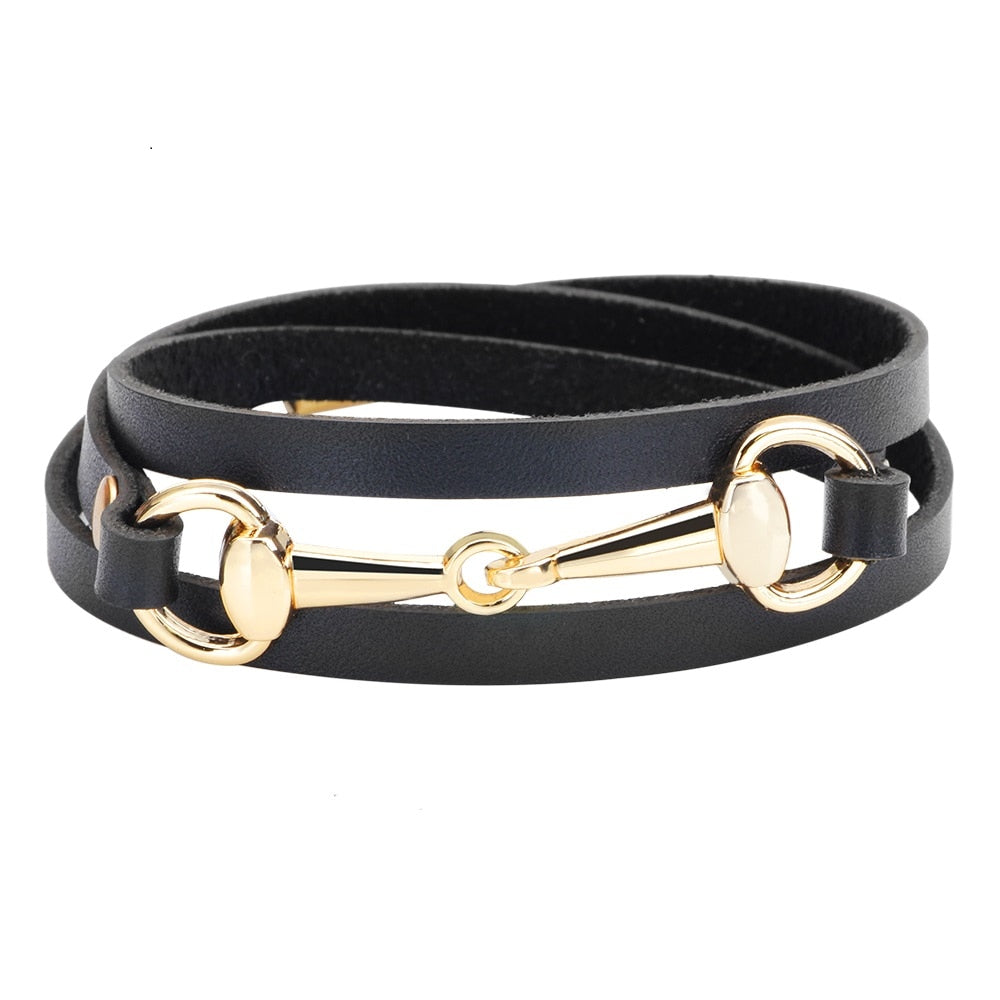 Leather Wrap Snaffle Bit Bracelet