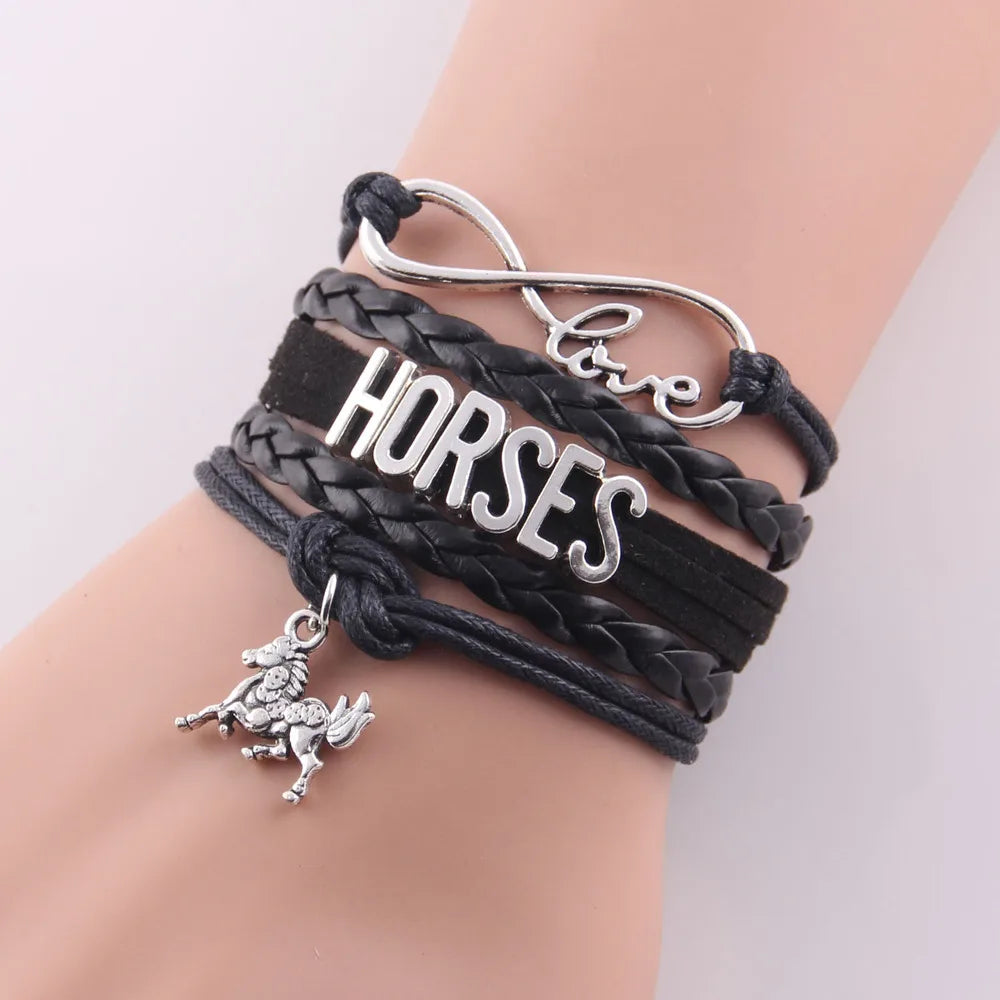 Horses Infinity Love Wrap Leather Bracelet