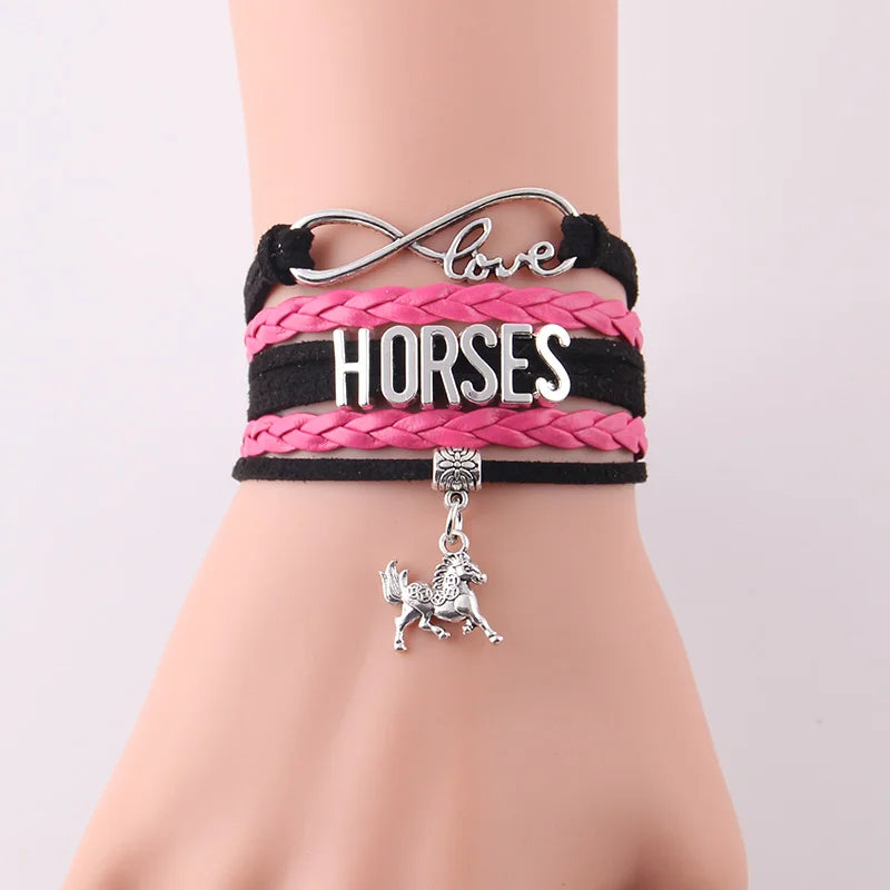Horses Infinity Love Wrap Leather Bracelet