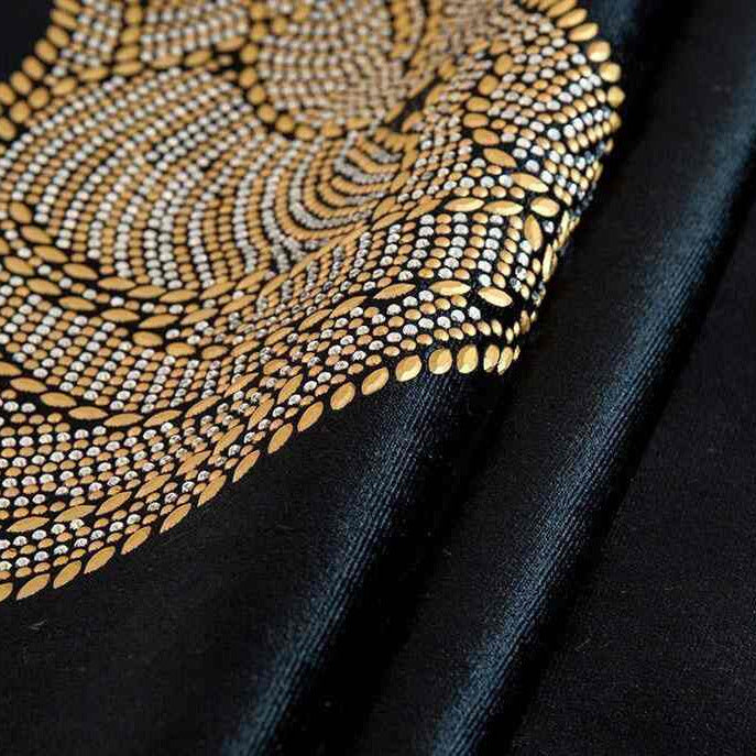 Beaded Horse Head Velvet Pillow Cover with Tassels / Black