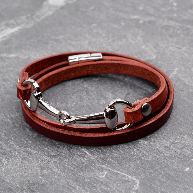 Leather Wrap Snaffle Bit Bracelet