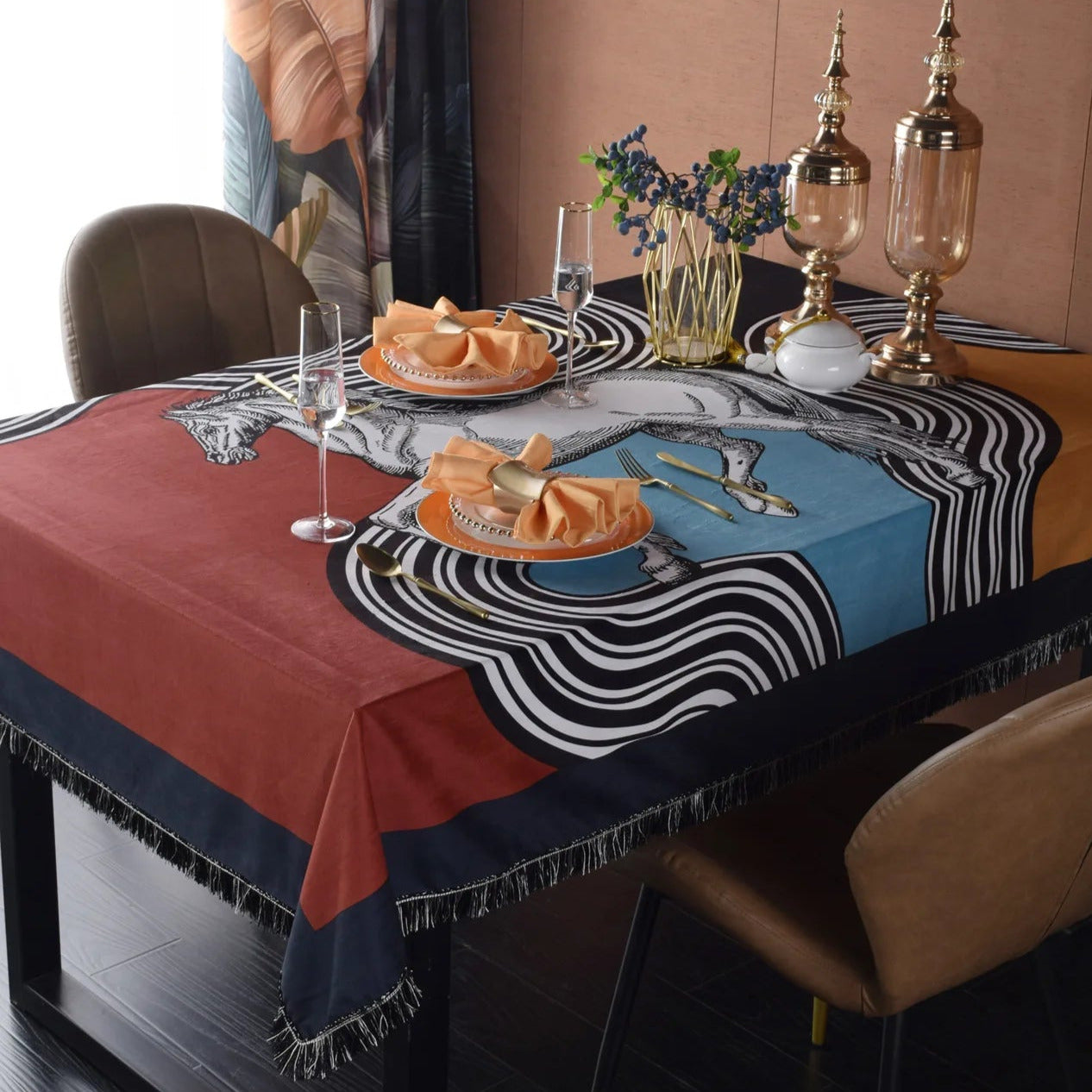 Ercolano Horse Print Velvet Tablecloth
