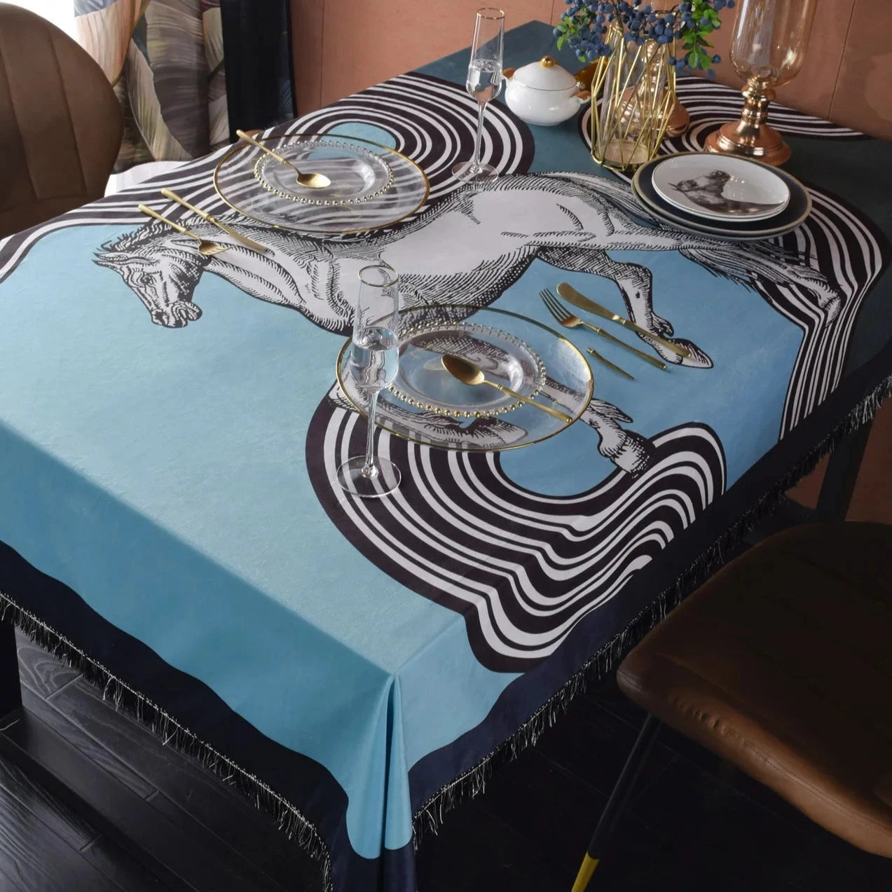 Cassaro Horse Print Velvet Tablecloth