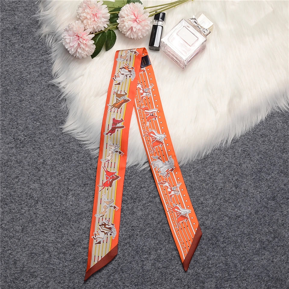 Nina Orange Twilly Skinny Scarf