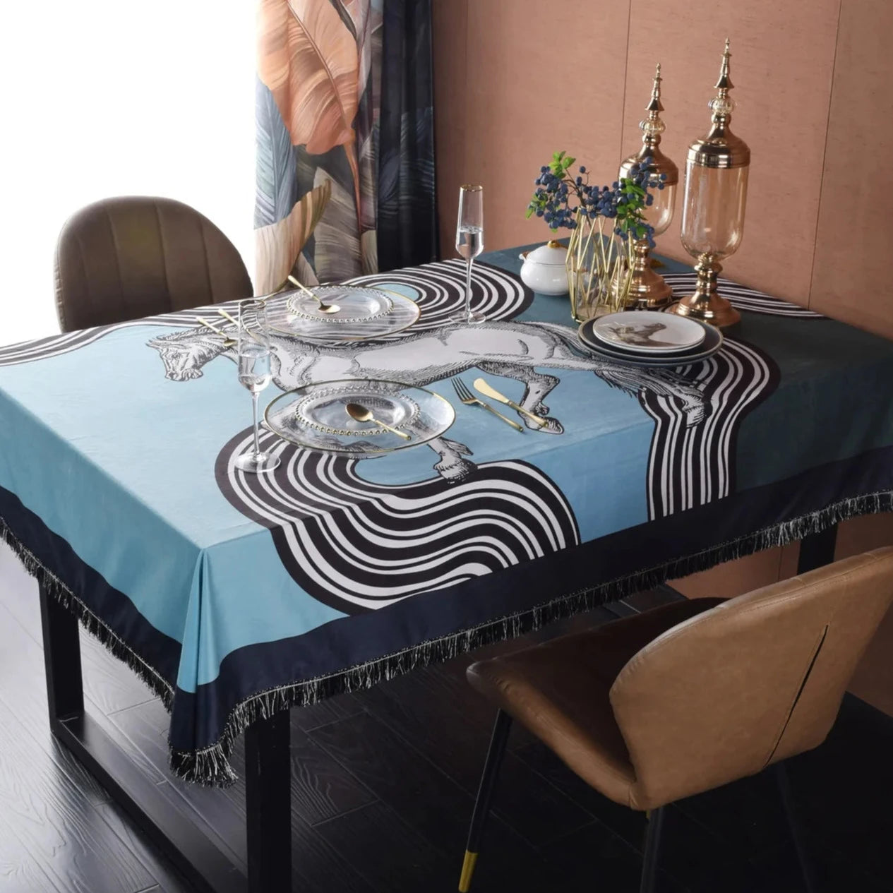 Cassaro Horse Print Velvet Tablecloth