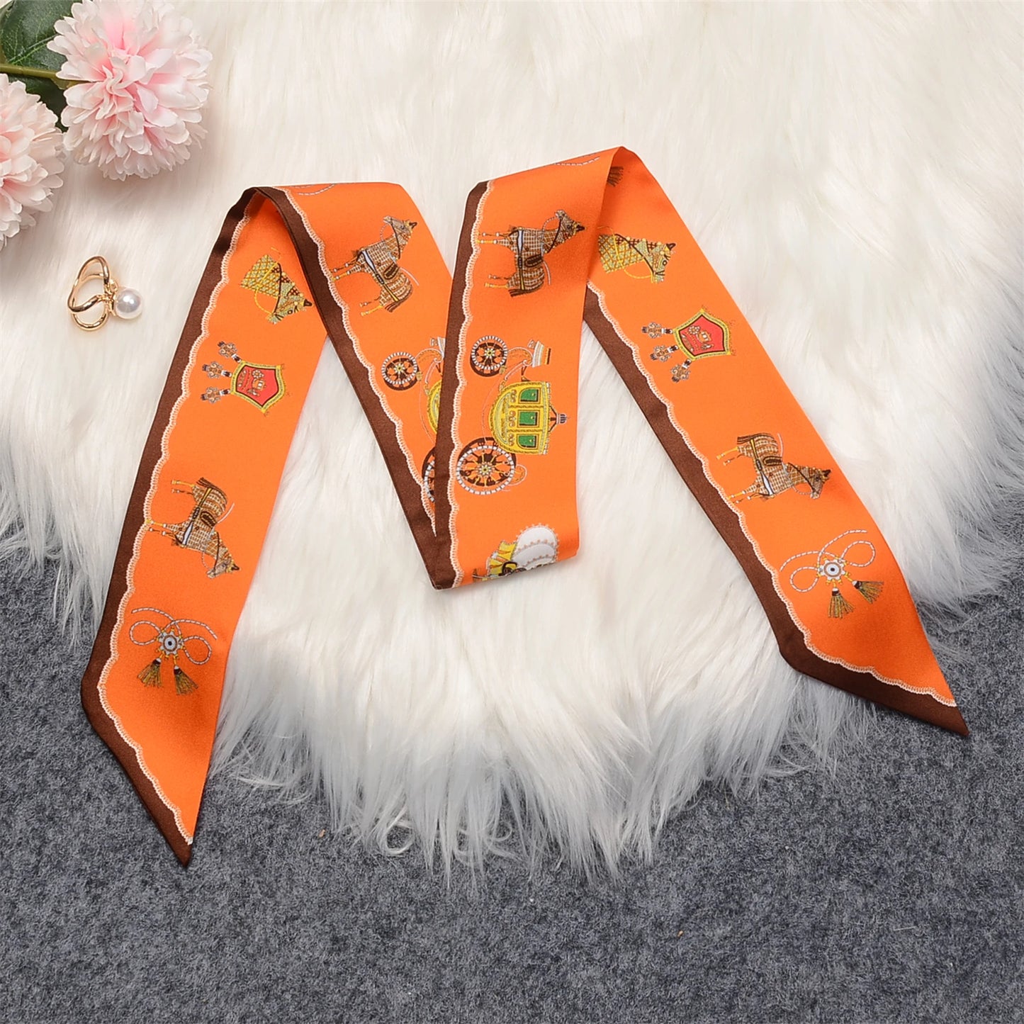 Luna Orange Twilly Skinny Scarf
