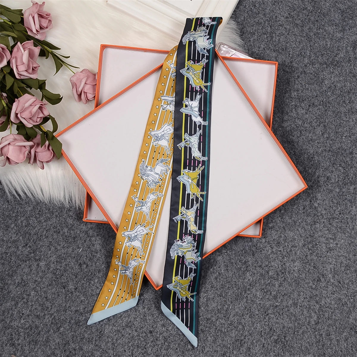 Nina Black & Ochre Twilly Skinny Scarf