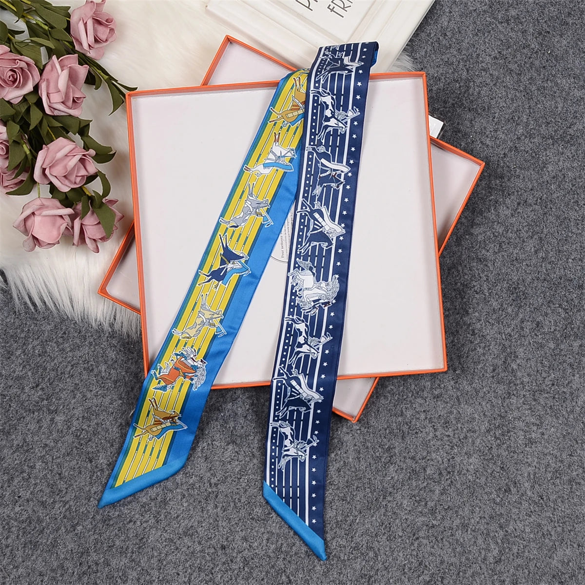 Nina Blue & Yellow Twilly Skinny Scarf