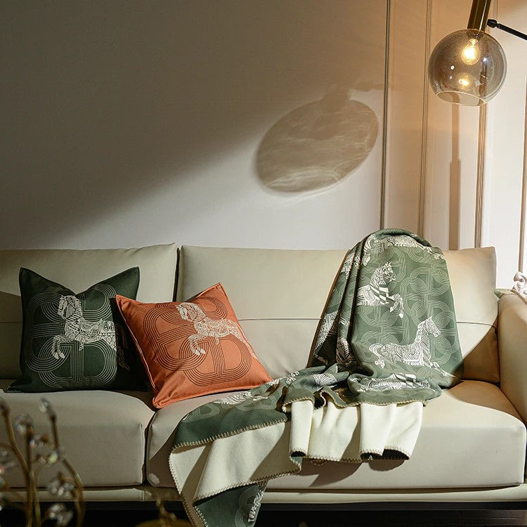 Baldassare Horse Print Blanket Green