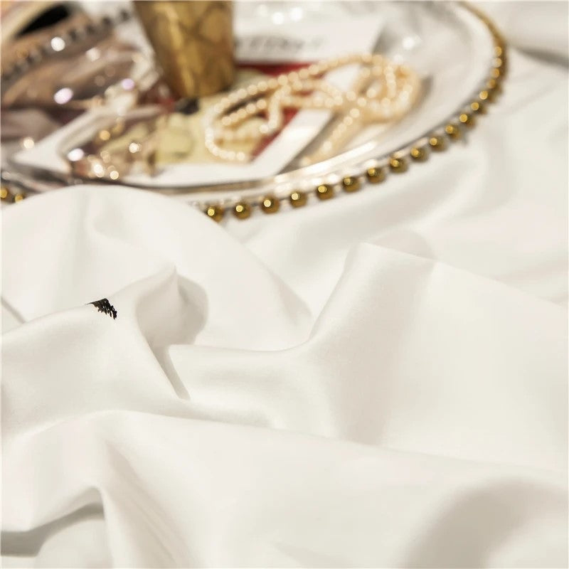 4-Piece Embroidered Egyptian Cotton Sateen Bedding Set (Bastien White)
