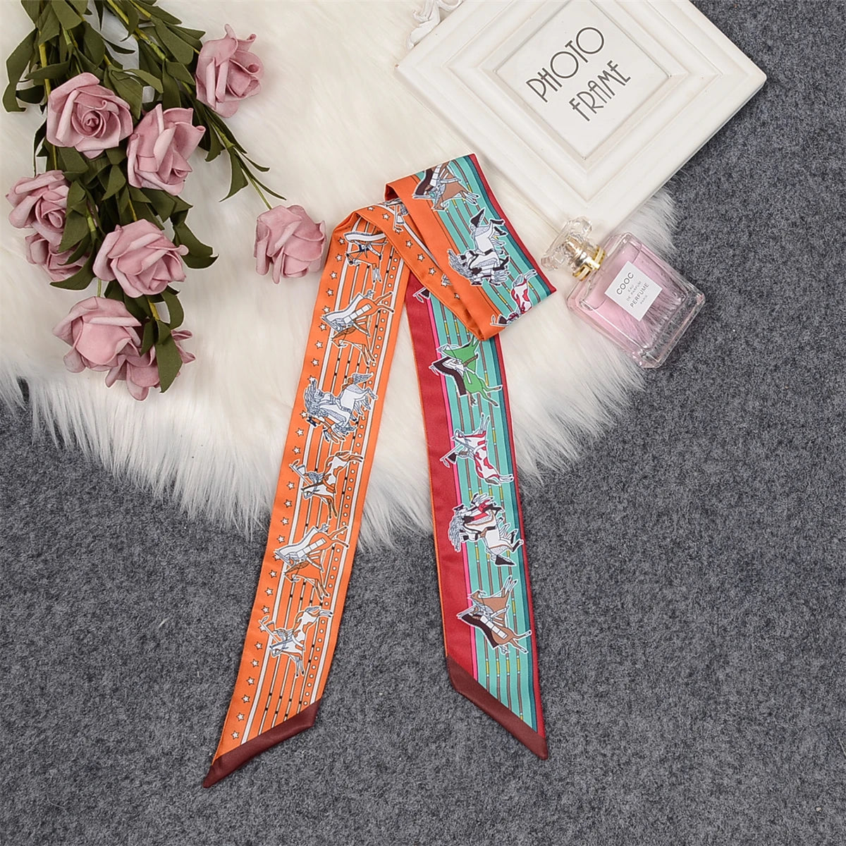 Nina Orange & Blue Twilly Skinny Scarf